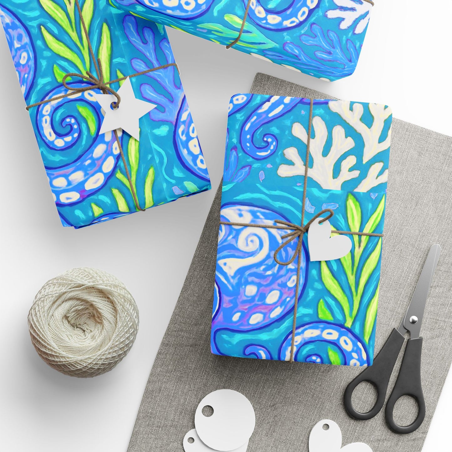 Wrapping Paper - Gift Wrap for All Occasions, 3 Sizes/2 Finishes / Blue Kraken Joe