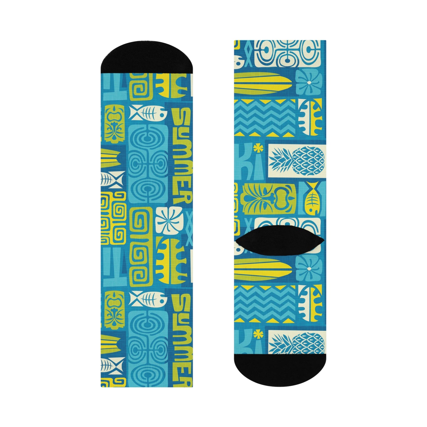 Cushioned Crew Socks - Tiki Poster Blue