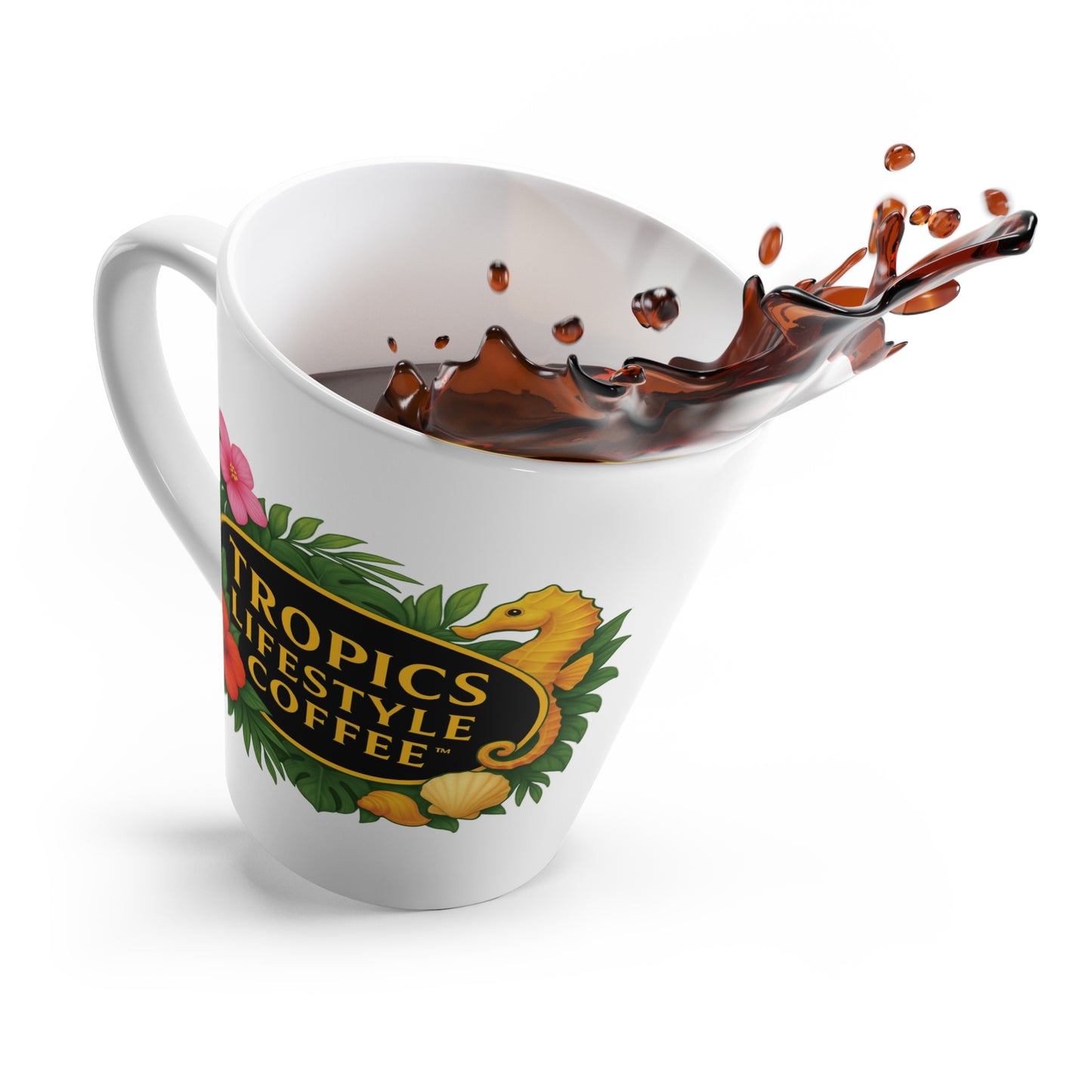 Latte White Mug - Seahorse Fantasy, White / TLCoffee Logo