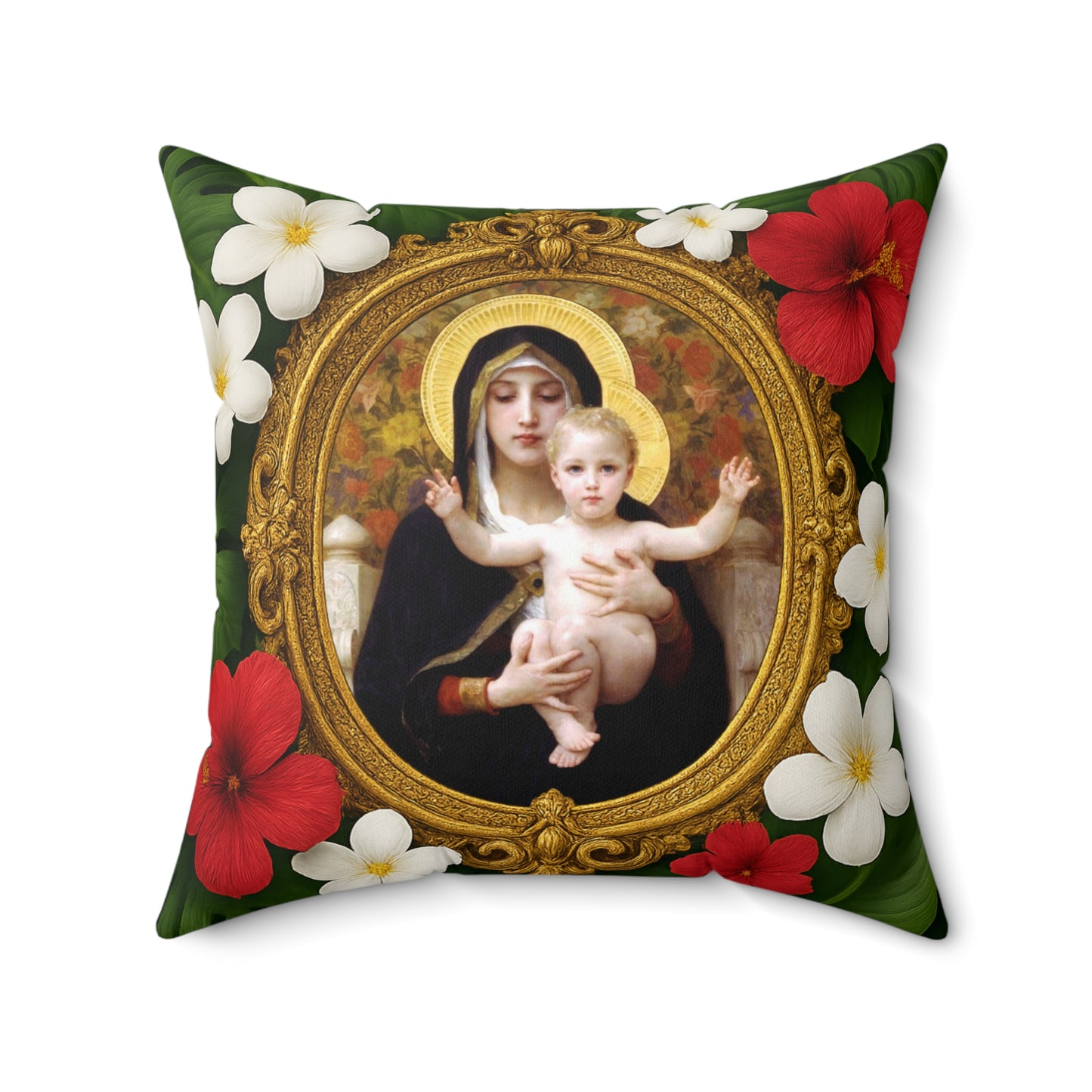 Religious Decorative Pillow - Accent Cushion, 4 Sizes / Virgin of the Lilies