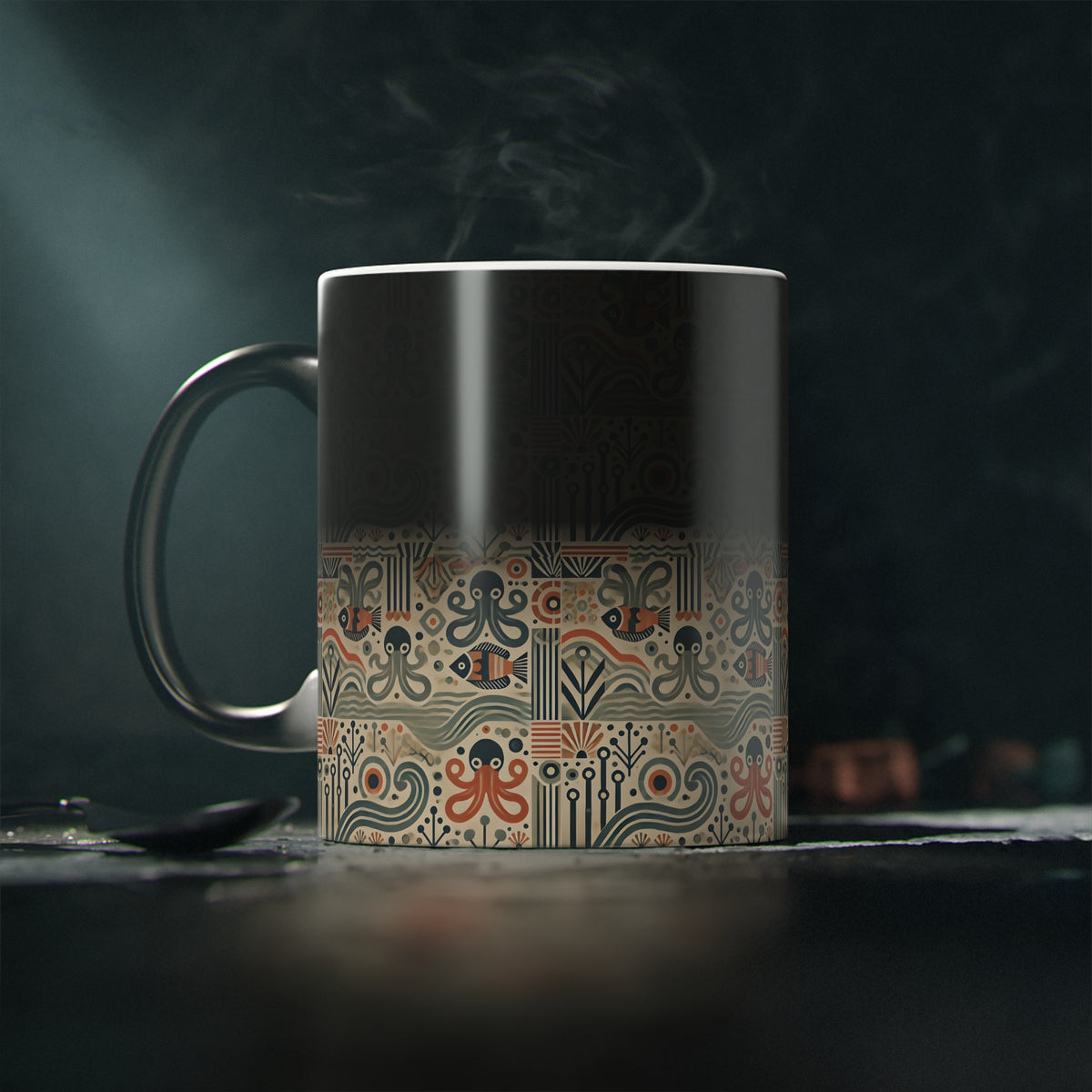 Heat-Activated Coffee Mug, 11 oz — Mid-Century Modern Octopus