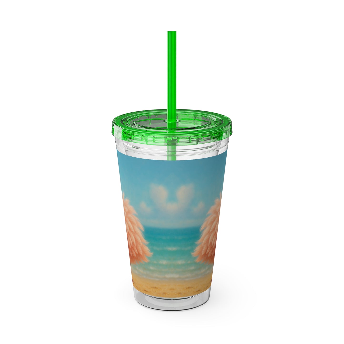 Tropical Tumbler with Straw | 16oz Colorful Travel Cup / Baby Flamingo