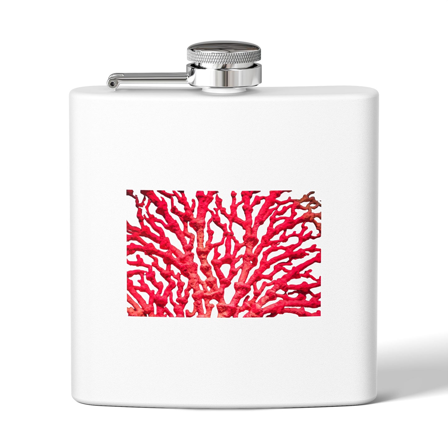 Tropical Stainless Steel 6 oz. Flask, Many Colors  – Real Red Coral