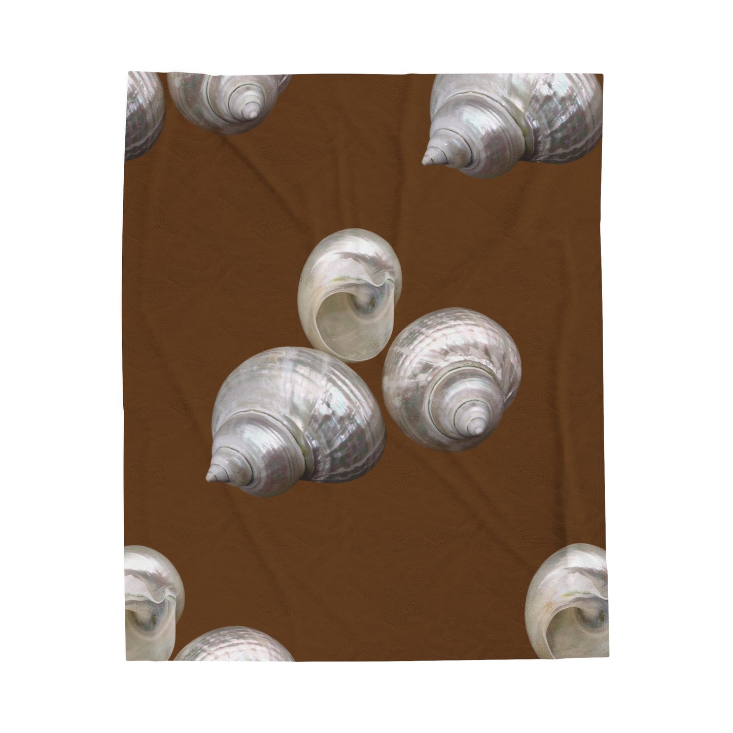 Tropical MACRO White Nautilus Trio/Brown Velveteen Plush Blanket - Cozy Home Decor for Coastal Lovers