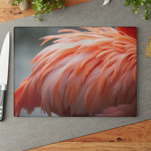 Glass Cutting Board, 2 sizes - Flamingo Feathers