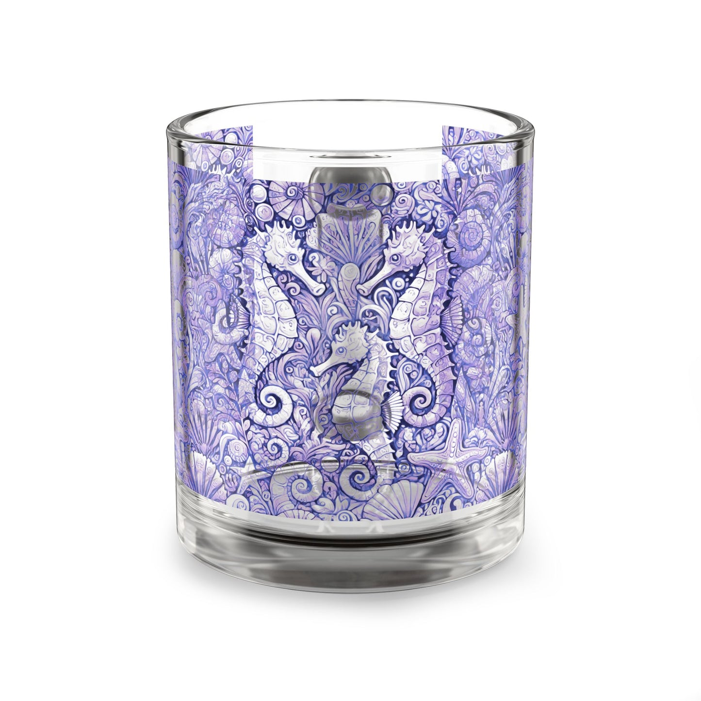 Tropical Glass Mug - 10oz Coffee Cup / Seahorses, Amethyst