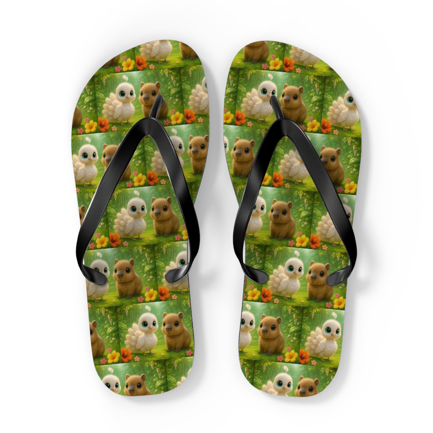 Flip Flops - Baby White Peacock and Baby Capybara