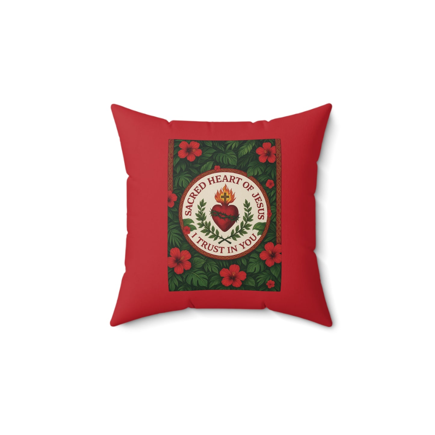Religious Decorative Pillow - Accent Cushion, 4 Sizes / Sacred Heart of Jesus Prayer, Red
