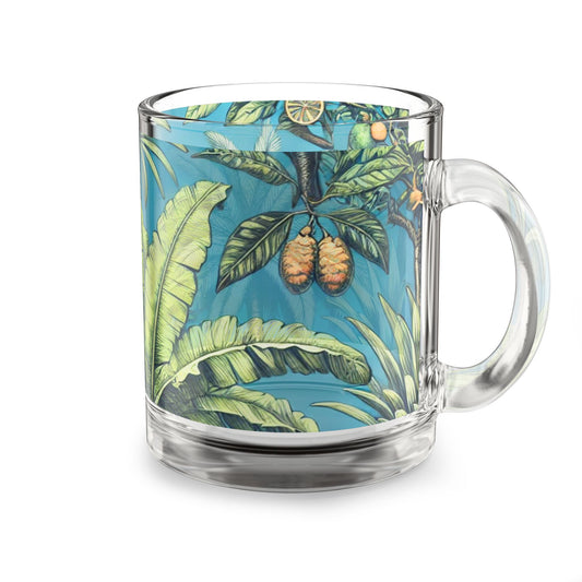 Tropical Glass Mug - 10oz Coffee Cup / Tropical Fruit Blue