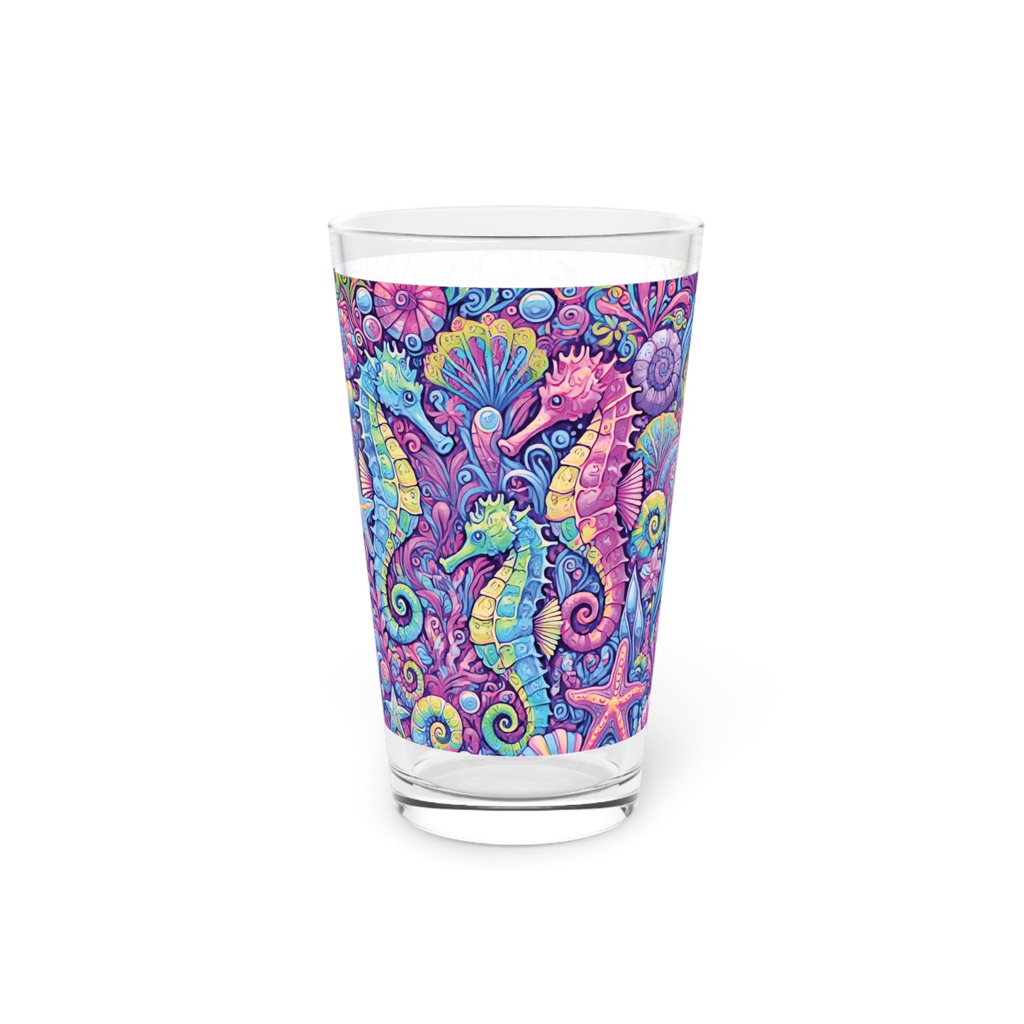 Pint Glass, 16oz - Seahorse Trio Pink