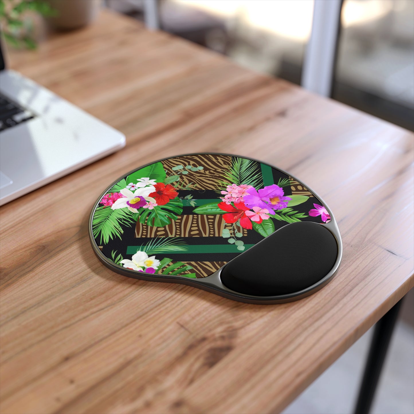 Mouse Pad With Wrist Rest, Tiki Orchids