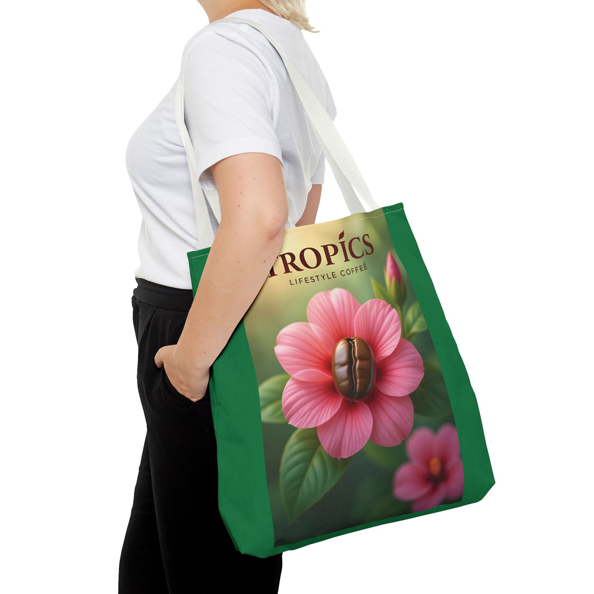 Pink Flower/Green TLCoffee Tote Bag - 3 Sizes