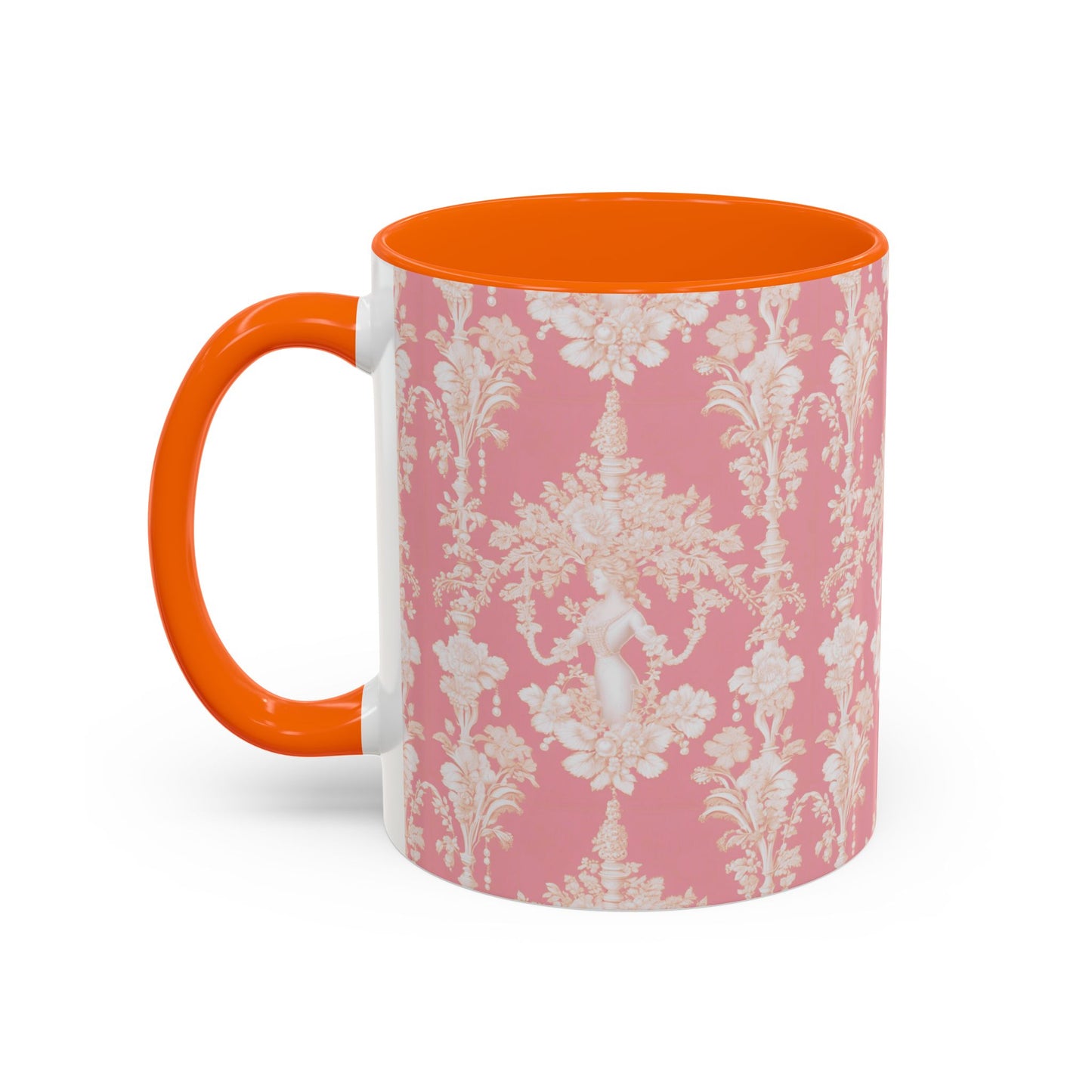 Accent Coffee Mug (11, 15oz), Pearl Lady Toile/Hibiscus Pink Repeat, Various Colors