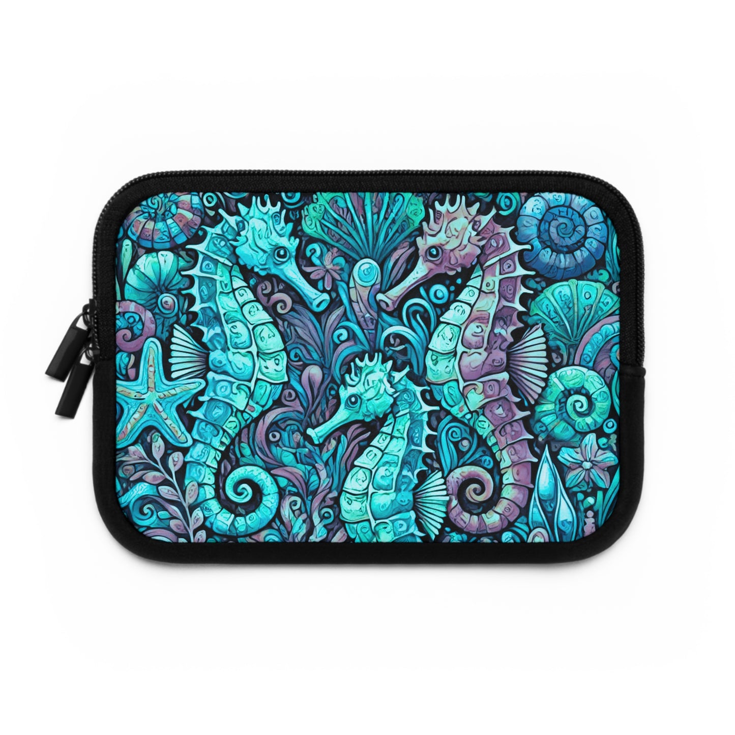 Tropical Laptop Sleeve, 5 Sizes - Perfect for Ocean Lovers & Students / Seahorse Trio, Turquoise