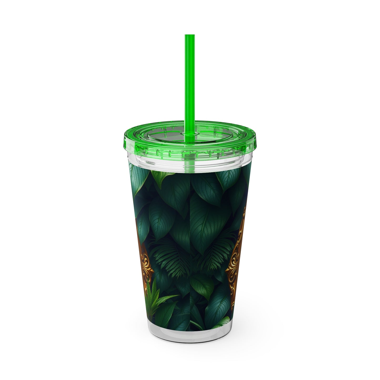Tropical Tumbler with Straw | 16oz Colorful Travel Cup / Framed Orangutan Apes