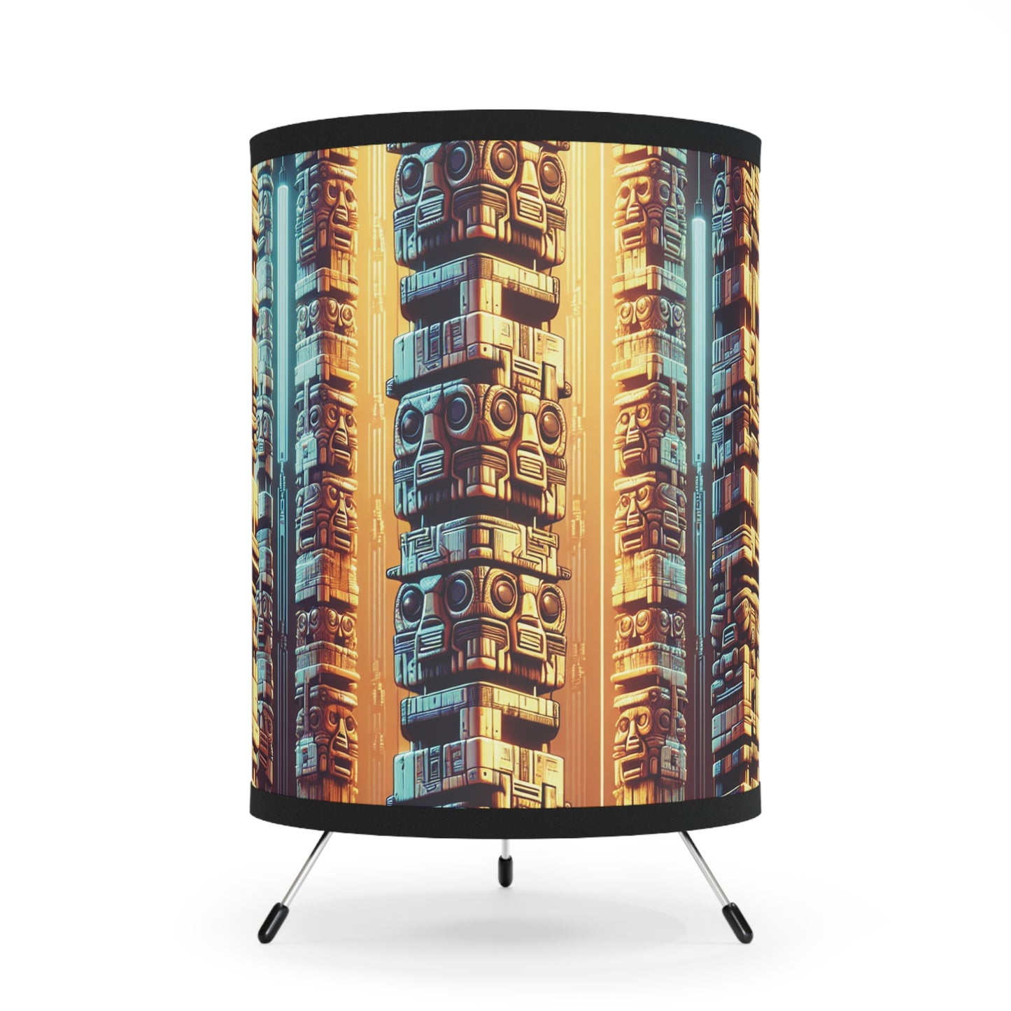 Techno Tiki Totems Tripod Lamp with Artistic High-Res Shade - Perfect for Home Décor