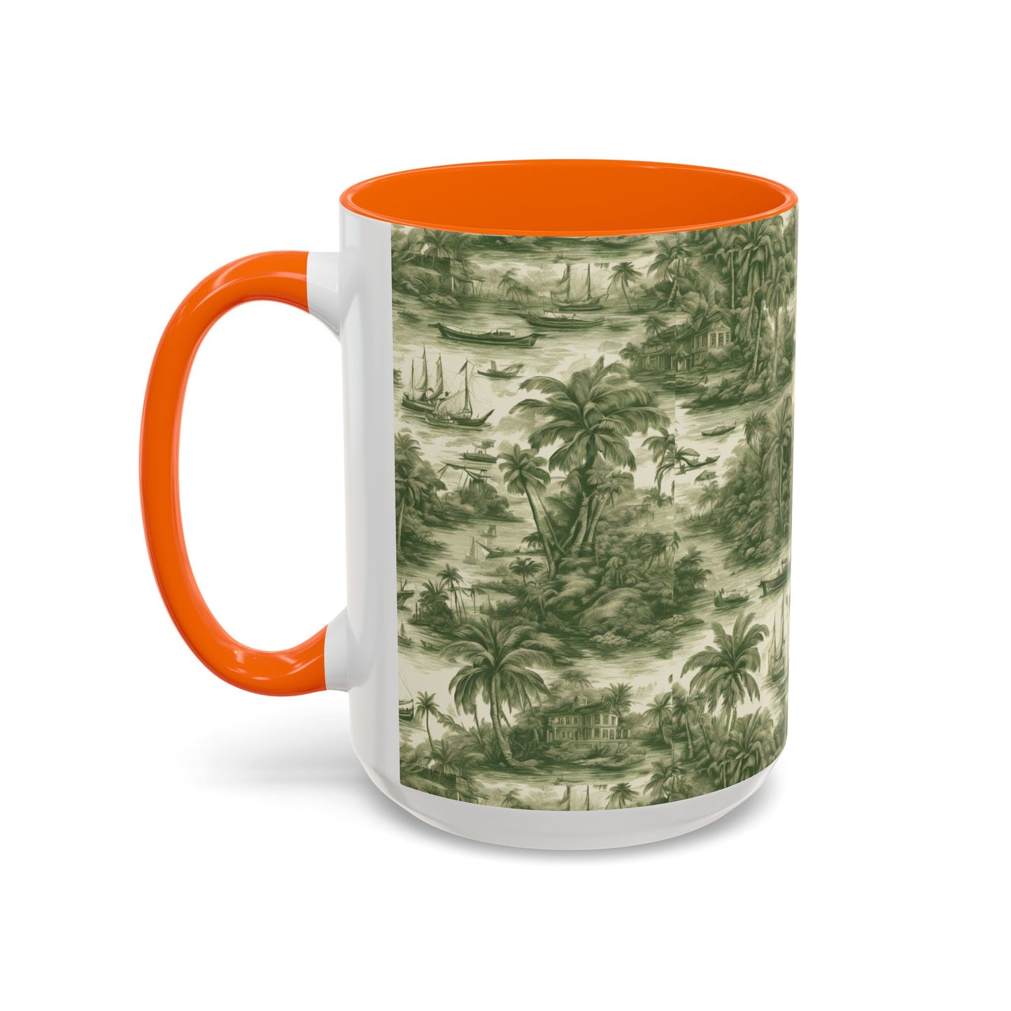 Accent Coffee Mug (11, 15oz), 8 Colors - Tropical Toile #1, evergreen