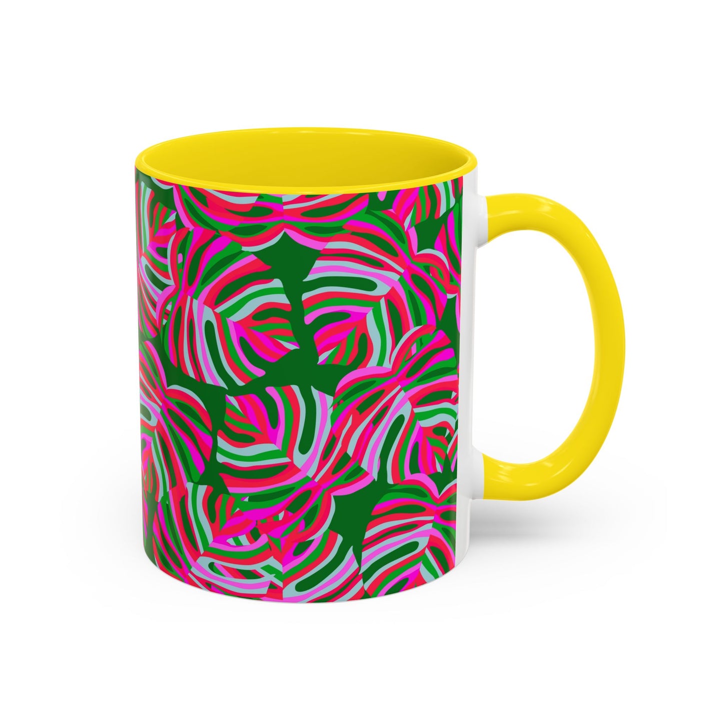 Accent Coffee Mug (11, 15oz), Monstera Pink Pop / Various Colors