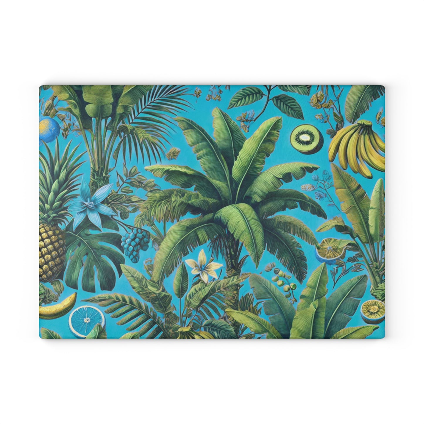 Glass Cutting Board, 2 sizes - More Tropical Fruit, Aqua Blue