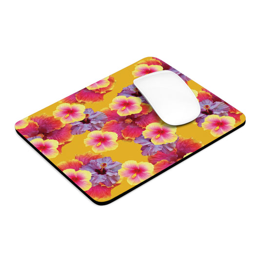 Tropical Mouse Pad, 2 Shapes - Floral Vibes for Home Office & Gamer / Hibiscua Mix, Yellow