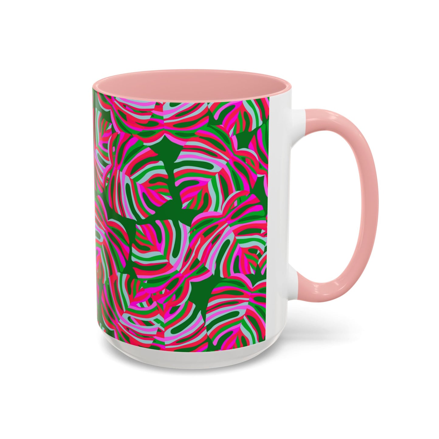 Accent Coffee Mug (11, 15oz), Monstera Pink Pop / Various Colors