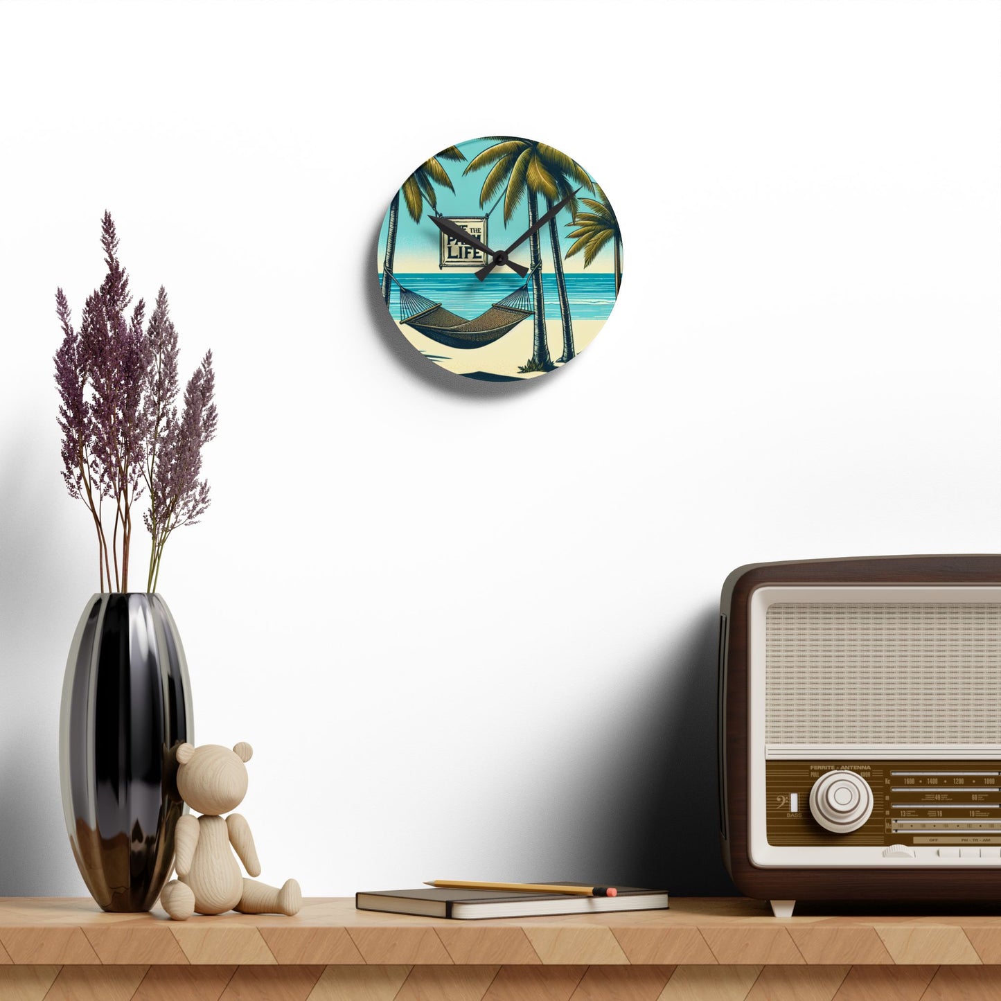 Acrylic Wall Clock, Hammock on the Beach, 4 Variants