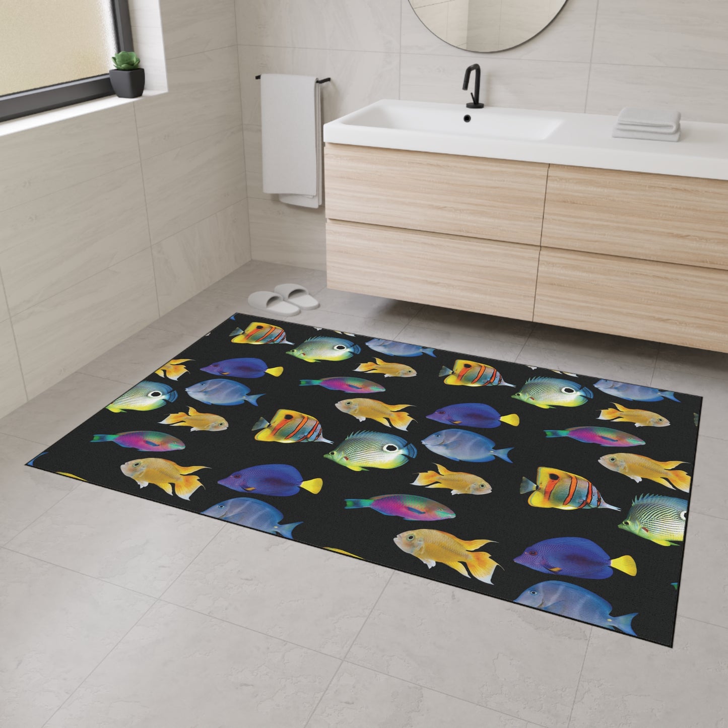 Heavy Duty Floor Mat, 5 Sizes – Tropical Area Rug for Home Décor / School of  Fish, Black
