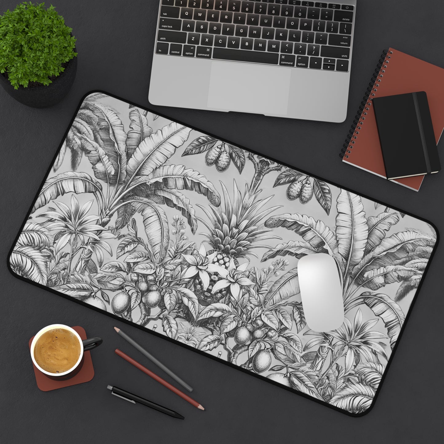 Tropical Mouse Pad/Desk Mat, 3 Sizes - Perfect for Home Office / Tropical Fruit, Newspaper