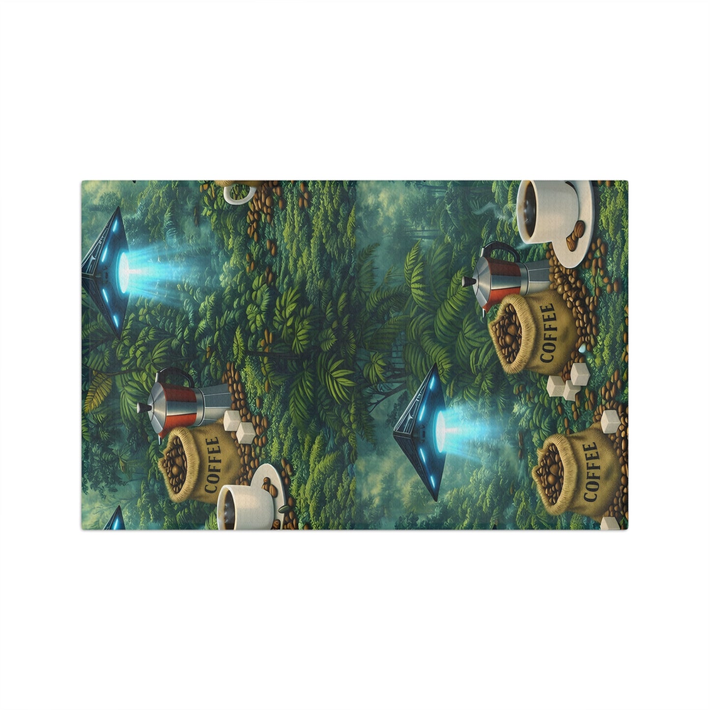 Microfiber Coffee/Tea Towel — UFO & Coffee in Rainforest