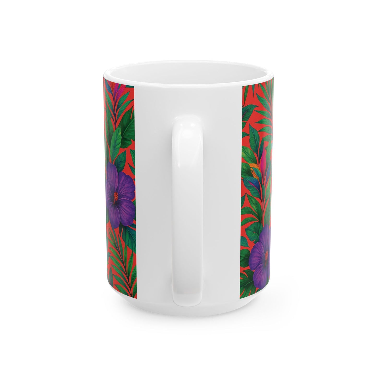 Ceramic White Mug - 11oz & 15oz, Midnight Flower Coral