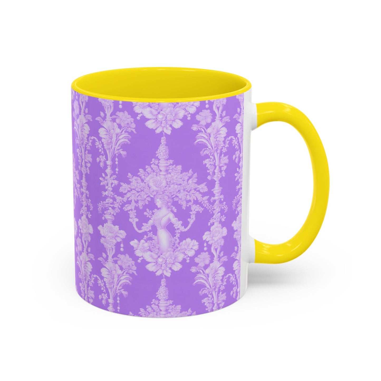 Accent Coffee Mug (11, 15oz), Pearl Lady Toile/Lavender Repeat, Various Colors