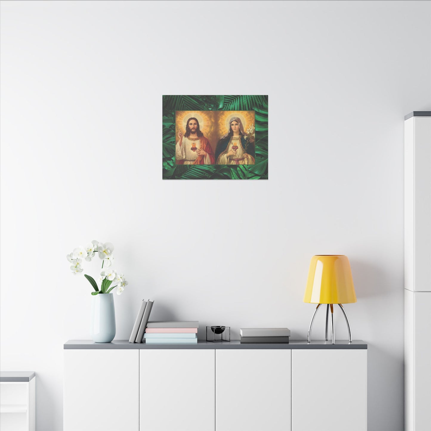 "Tropical Rainforest Jesus and Mary" Religious Canvas Artwork - Stretched Canvas Print / Byzantine Icons