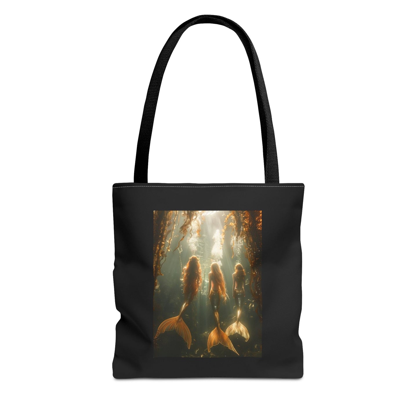Three Mermaid Sisters, Black Tote Bag - 3 Sizes