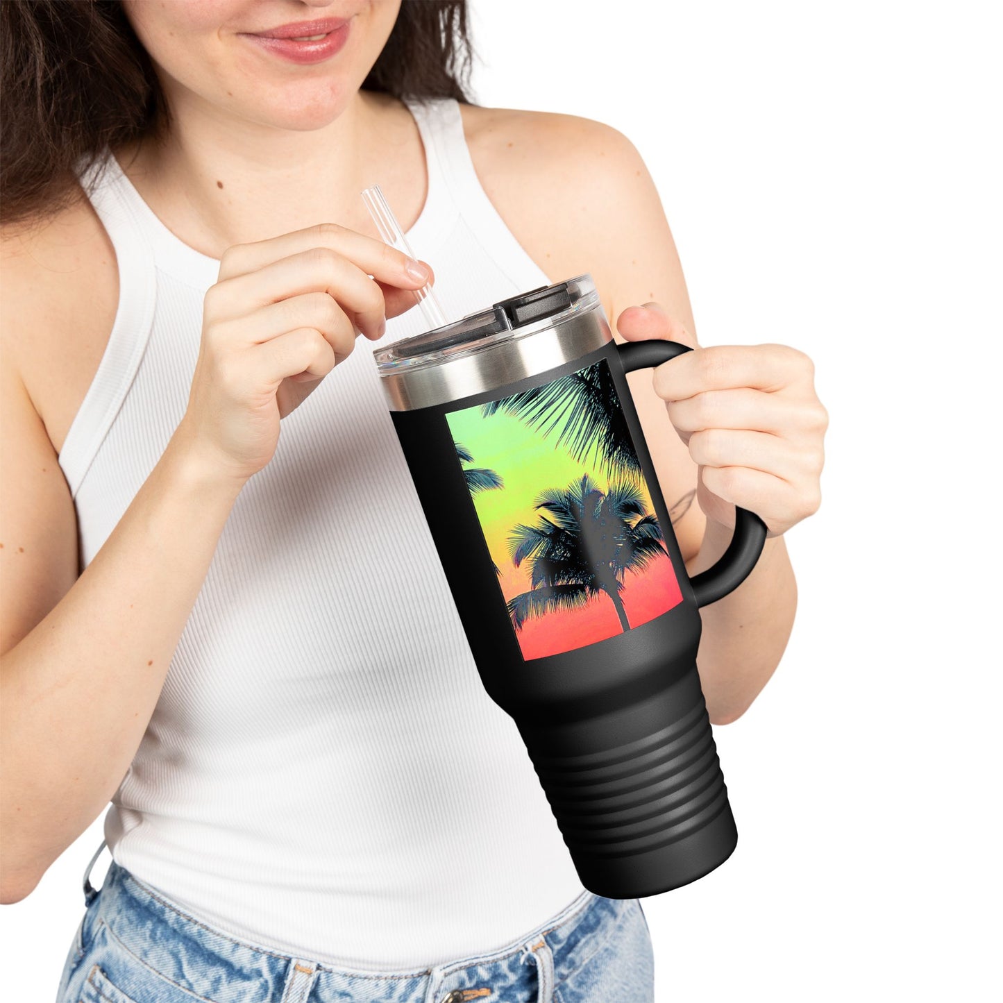Insulated Travel Mug, 40oz / Palm Glow Sangria - Perfect for Outdoor Adventures