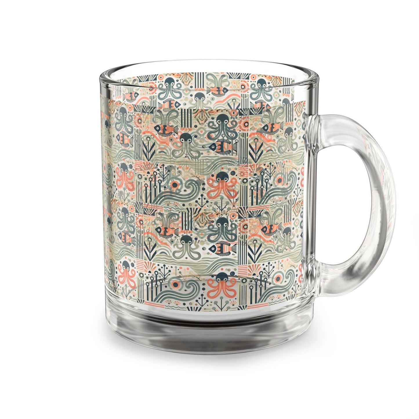 Tropical Glass Mug - 10oz Coffee Cup / Mid-Century Octopus