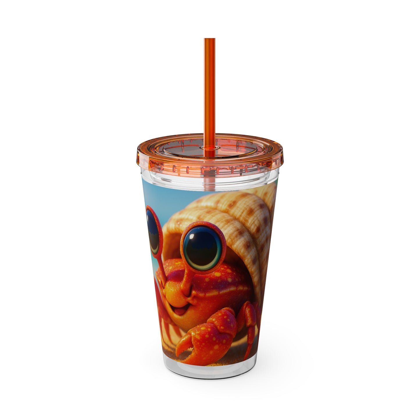 Tropical Tumbler with Straw | 16oz Colorful Travel Cup / Baby Hermit Crab
