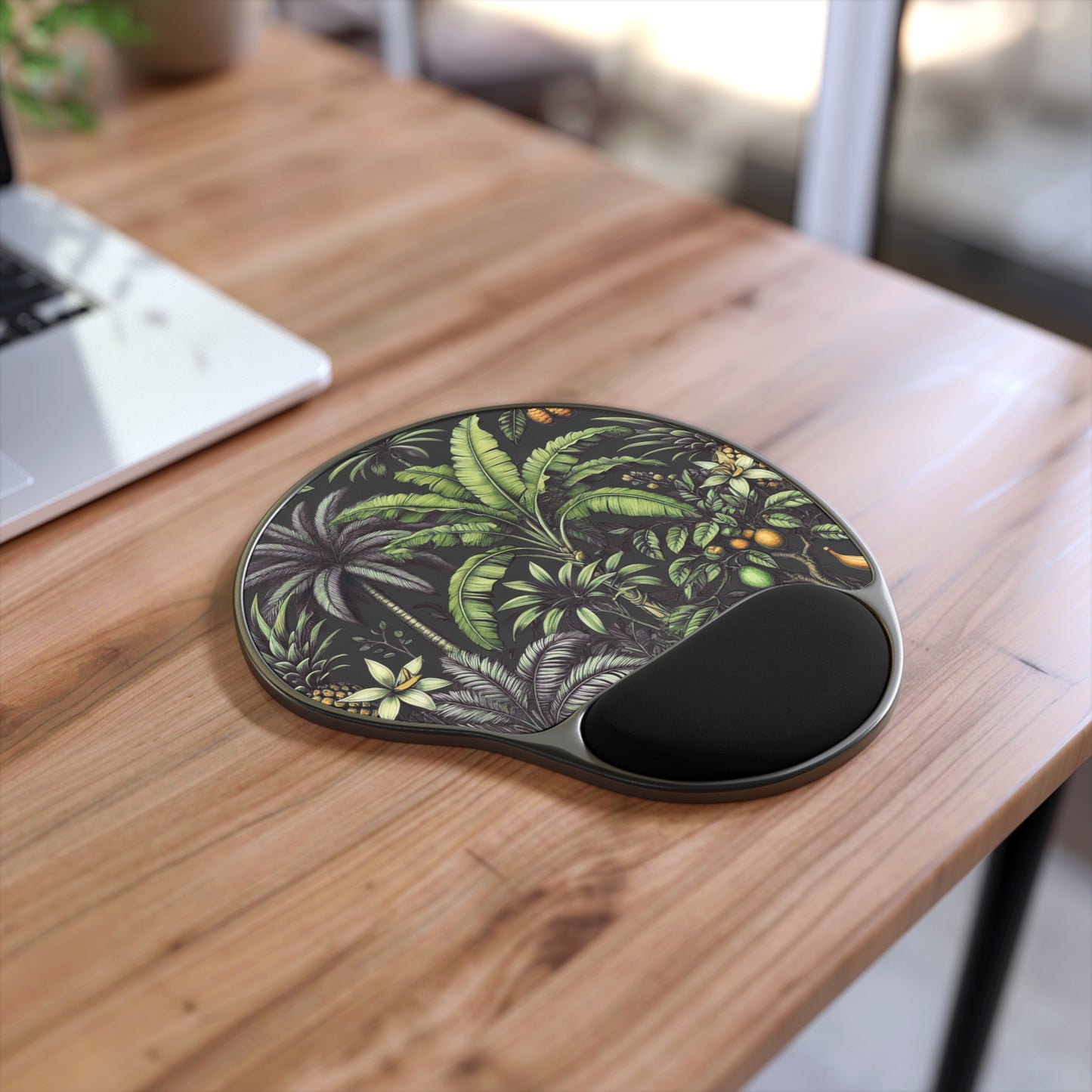 Tropical Fruit/Black Mouse Pad with Wrist Rest - Ergonomic Design for Home & Office