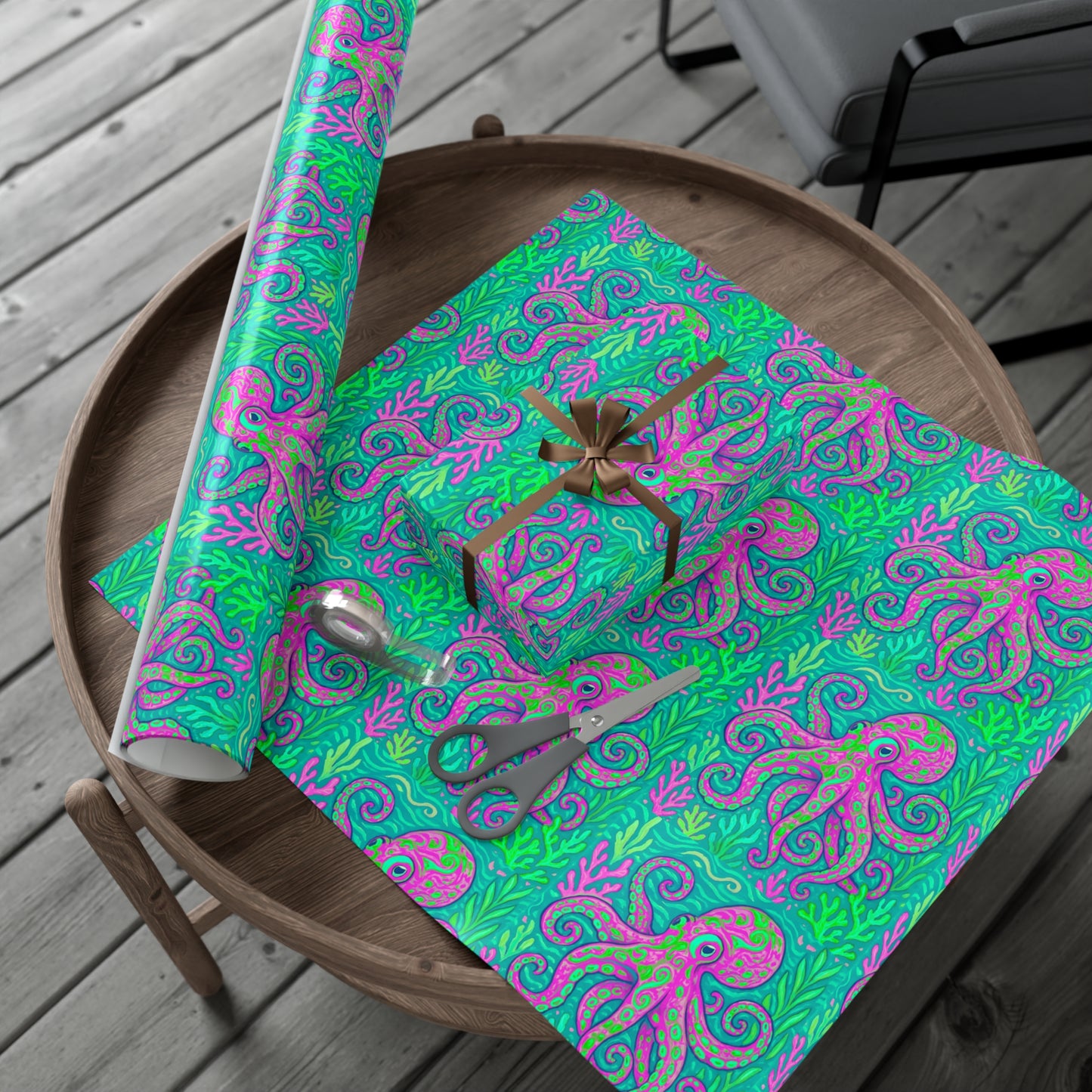 Wrapping Paper - Tropical Gift Wrap for All Occasions / 3 Sizes, 2 Finishes / Octopus Kraken Joe, Purple