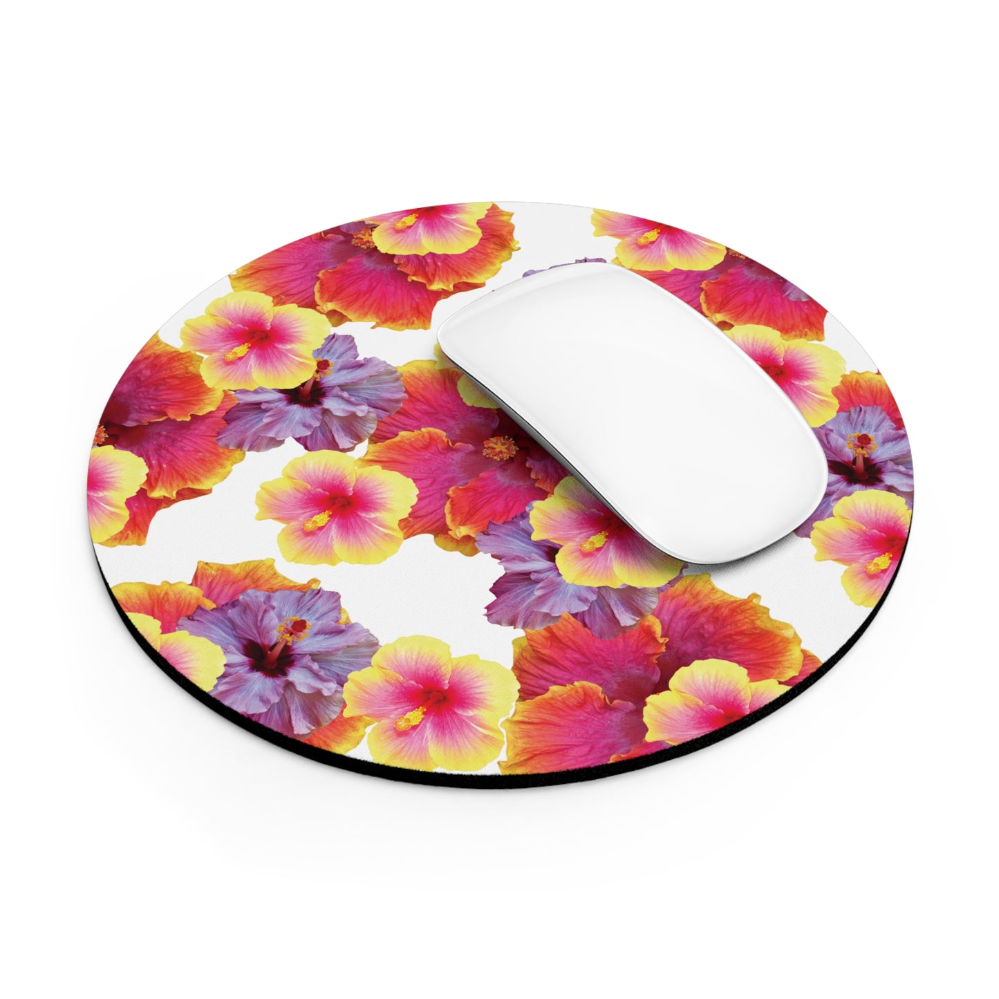 Tropical Mouse Pad, 2 Shapes - Floral Vibes for Home Office & Gamer / Hibiscua Mix, White