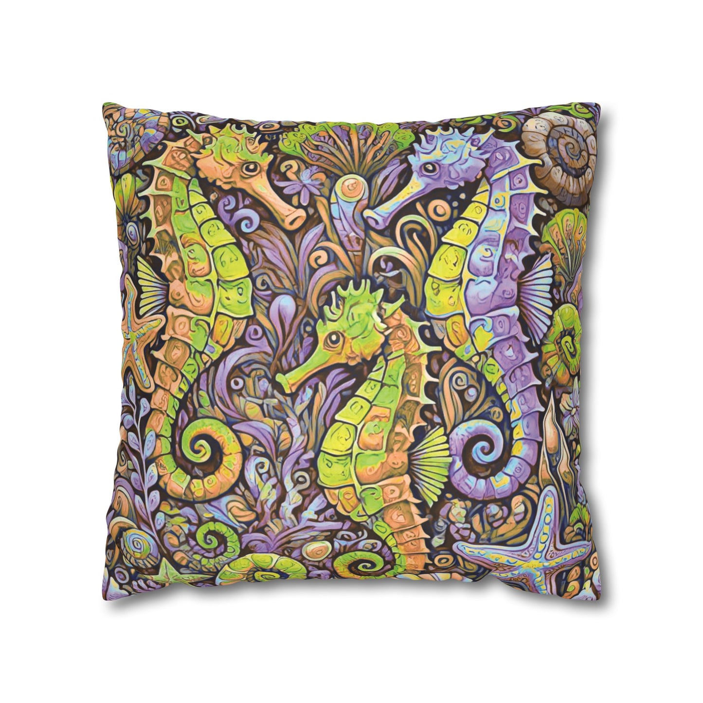 Faux Suede Square Pillowcase - Seahorse Trio, Purple