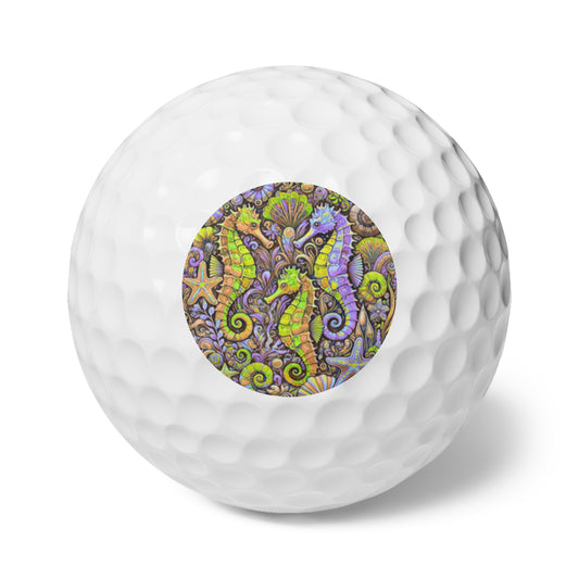 Coastal-Themed Golf Balls, 6pcs - Perfect Gift for Golf Enthusiasts / Seahorse Trio Yellow