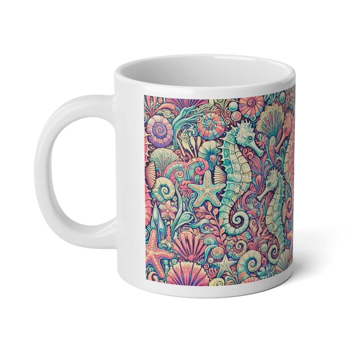 Jumbo Mug, 20oz, Seahorses Retro | Tropical Coffee Cup
