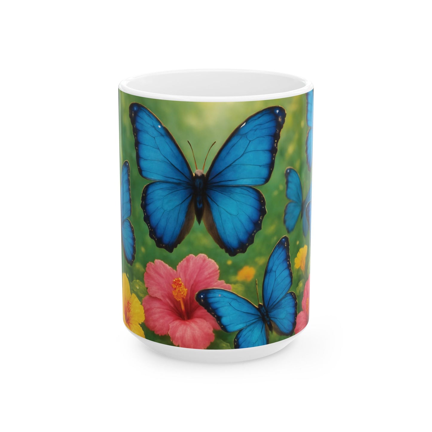 Ceramic White Mug - 11oz & 15oz,  Morpho Butterflies Flight