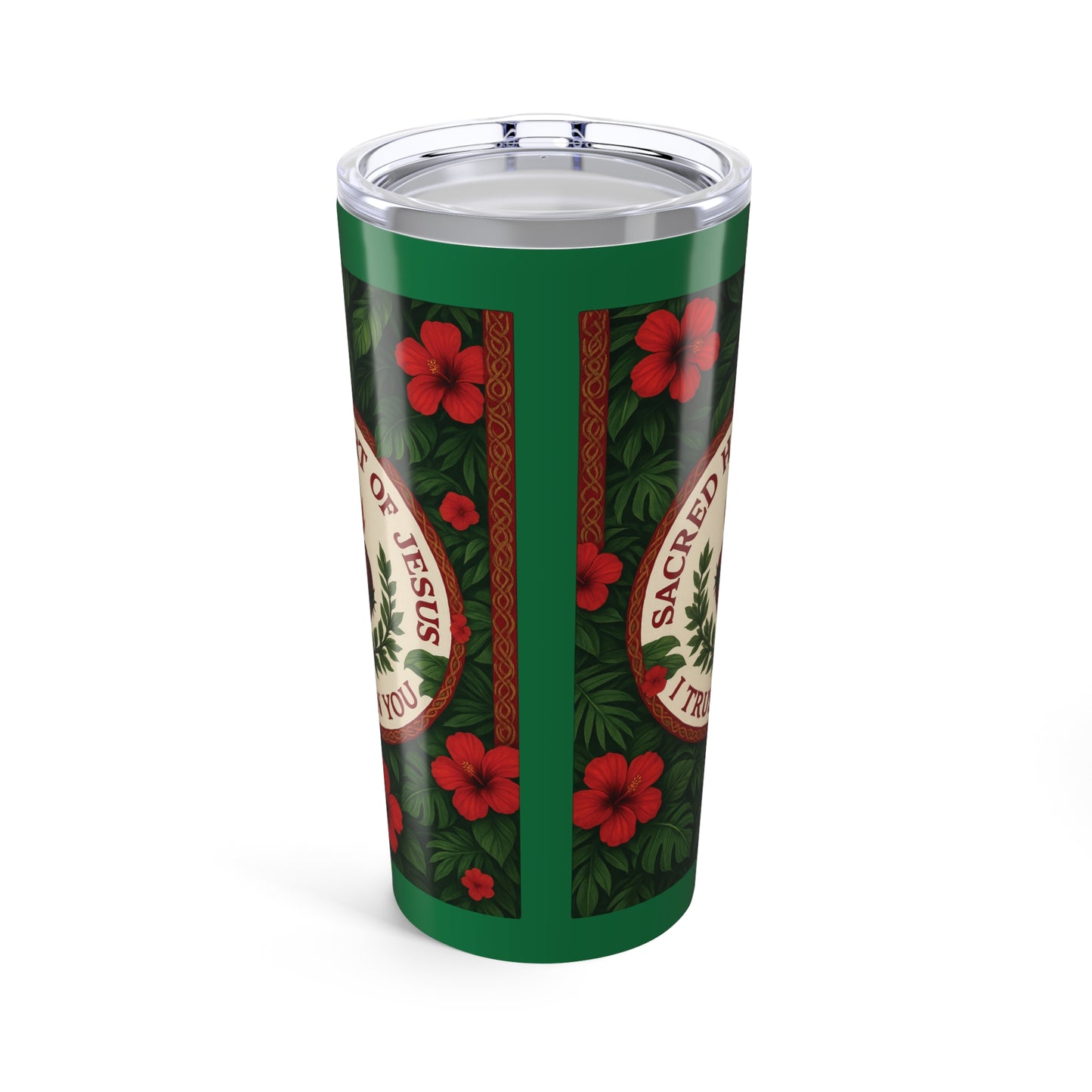 Religious 20oz Tropical Glossy Tumbler - Sacred Heart of Jesus Prayer, Dark Green