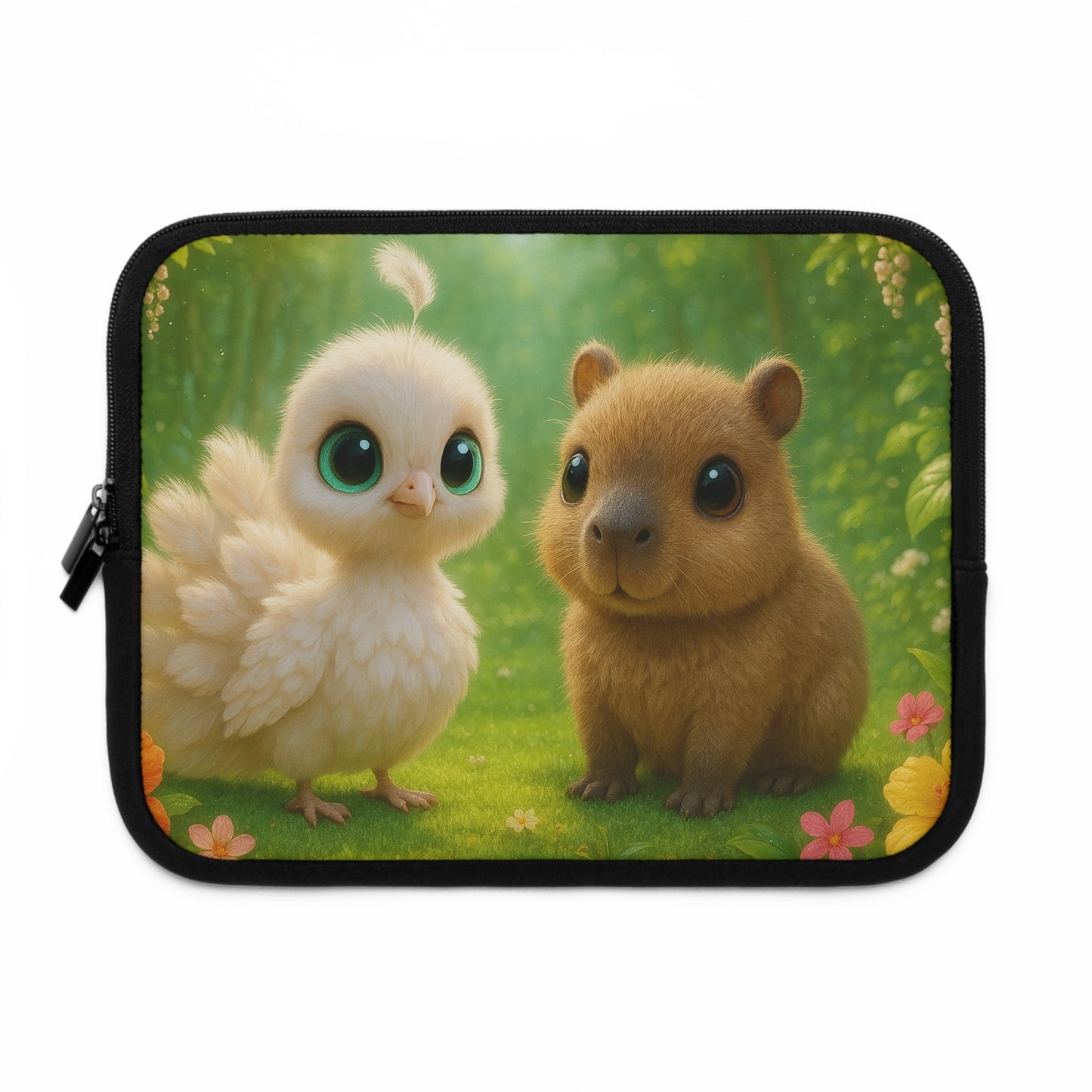 Tropical Laptop Sleeve, 5 Sizes - Perfect for Beach Lovers & Students / Baby White Peacock and Baby Capybara