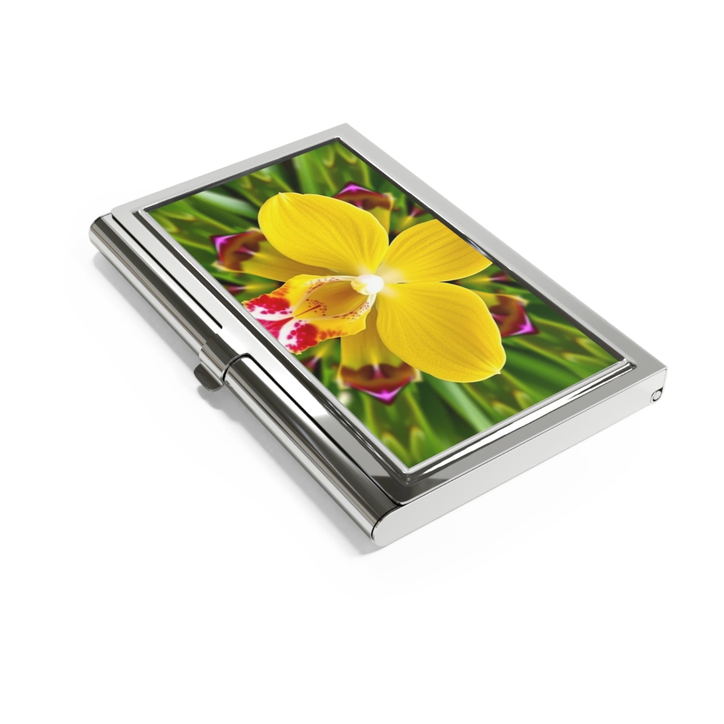 Business Card Holder - Yellow Orchid Kaleidoscope