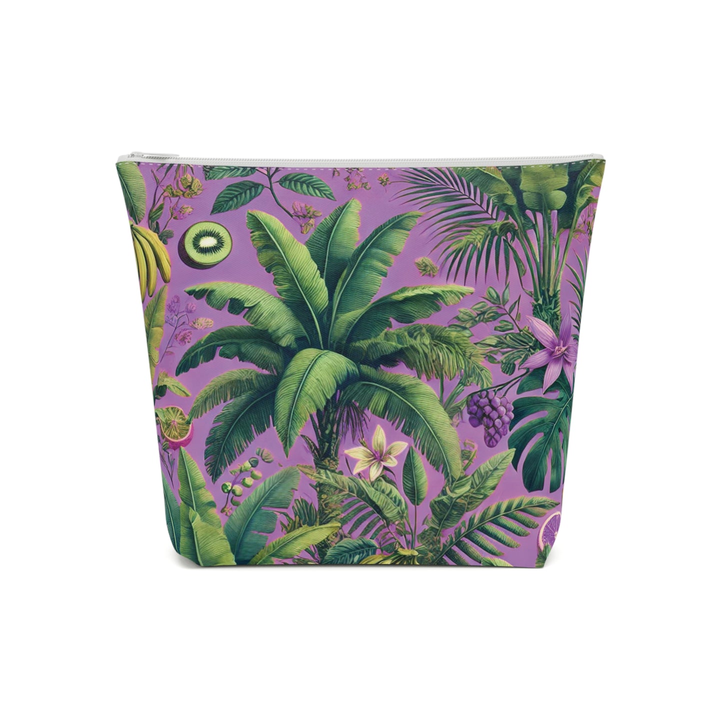 Tropical Cotton Cosmetic Bag - Makeup Pouch, 5 Sizes / More Tropical Fruit, Deep Lilac