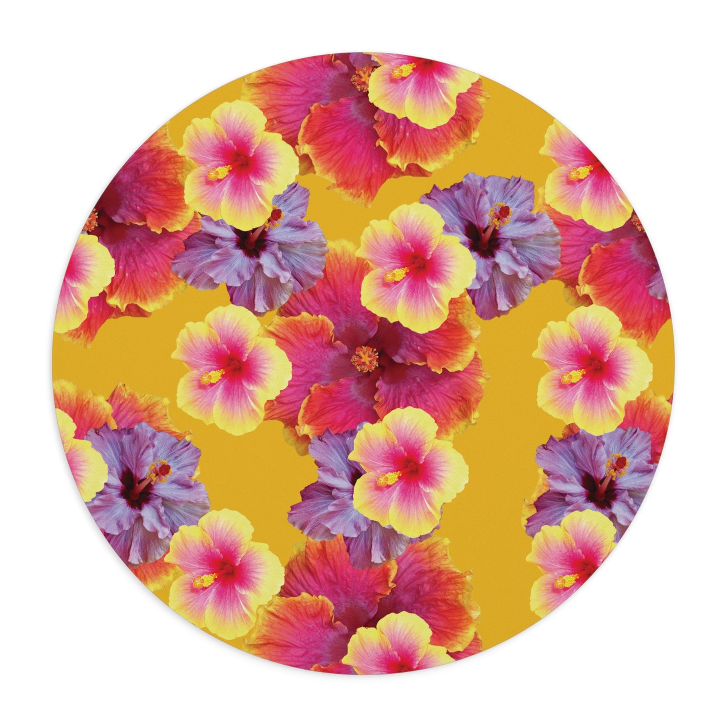 Tropical Mouse Pad, 2 Shapes - Floral Vibes for Home Office & Gamer / Hibiscua Mix, Yellow