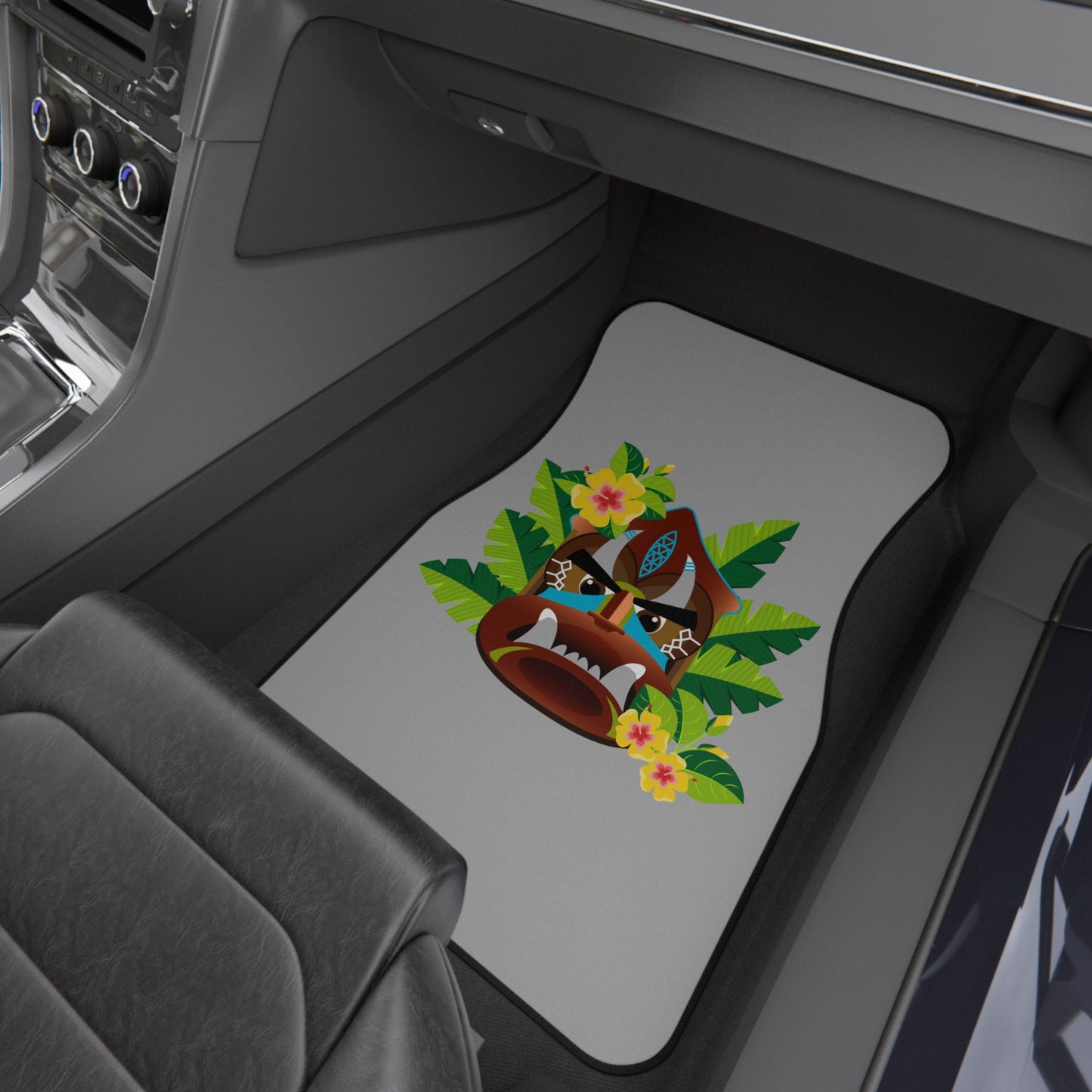 Tropical Tiki Boss Kimo Car Floor Mats - SET of 2, light gray