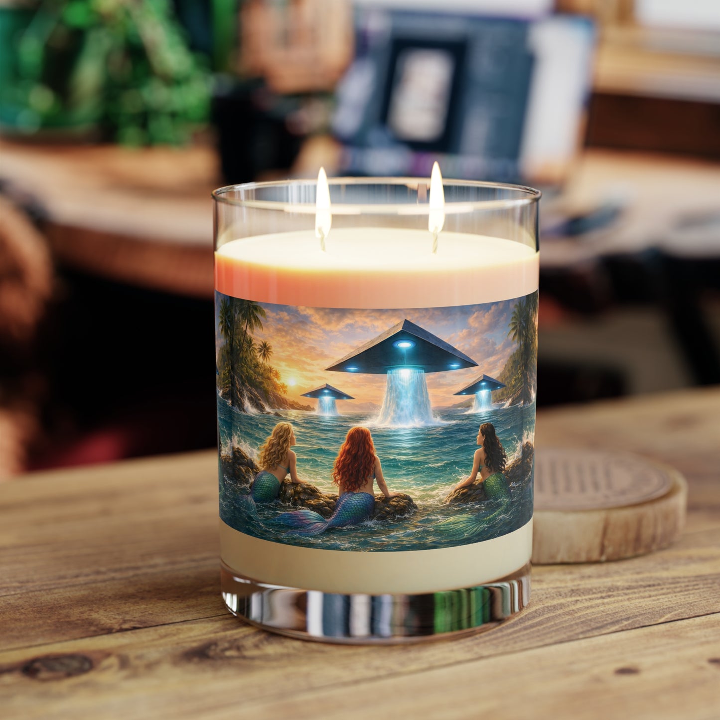 UFOs & Mermaid Scented Candle - 11oz Full Glass, Tropical Decor